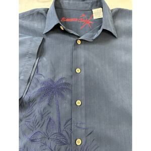 Bamboo Cay Shirt Mens Med Blue Button Up Short Sleeve Palm Tree Hawaiian Print